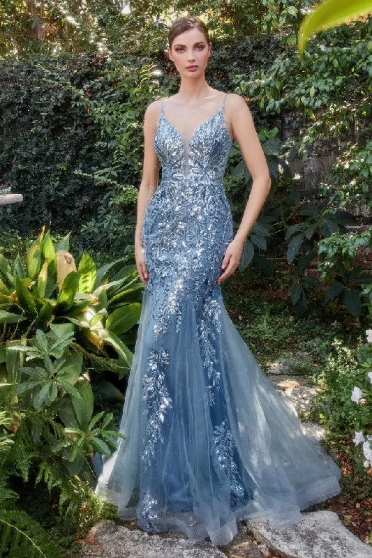 Smoky Blue 6 Andrea & Leo A1118 Beaded Lace Applique Mermaid Prom Gown Sale Spring party dresses