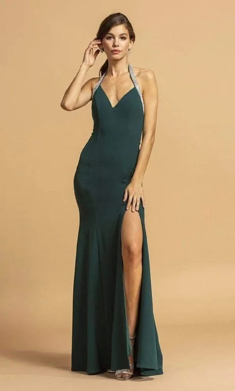 Aspeed Design - D289 Bejeweled Halter High Slit Dress Cocktail unclassified dresses