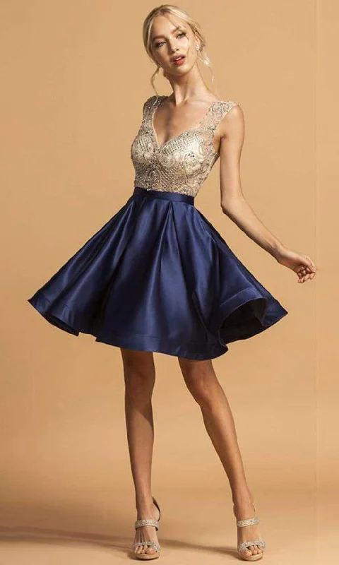 Aspeed Design - S2124 Cap Sleeve Bejeweled Satin Dress Graduation unclassified dresses