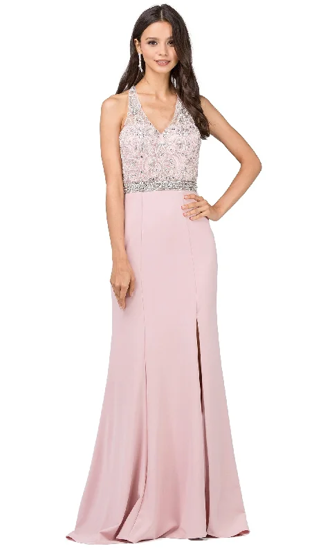 T-Back V-Neck Formal Dress With Beaded Bodice Ruched unclassified dresses