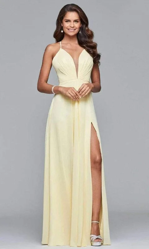 Faviana - Plunging V-Neck Flowy High Slit Chiffon Dress 7747 Elegant evening unclassified dresses