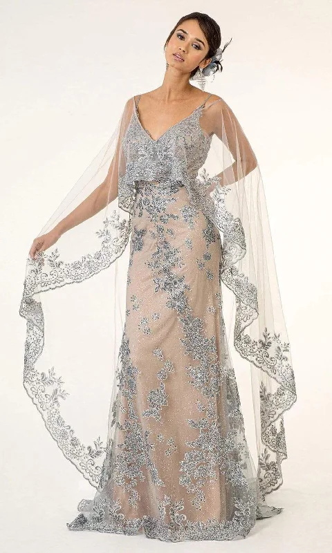 GLS by Gloria - GL1925 Glitter Embellished Dress with Cape Wedding guest unclassified dresses