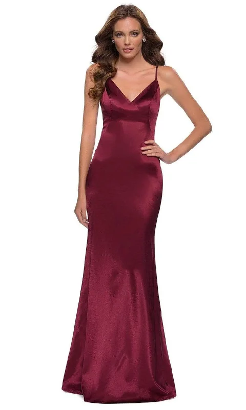 La Femme - 29960 Sleeveless V-Neck Fitted Satin Simple Prom Dress Open-back unclassified dresses