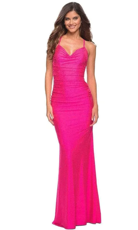 La Femme - Cowl Beaded Ruched Prom Dress 30658SC Vacation unclassified dresses