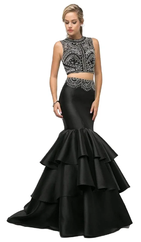 Ladivine 83903 - Two Piece Embellished Tiered Mermaid Dress Metallic unclassified dresses