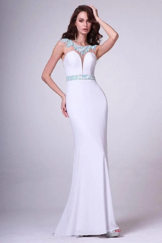 Ladivine 8746 - Ornate Illusion Bateau Neck Sheath Dress Graduation unclassified dresses