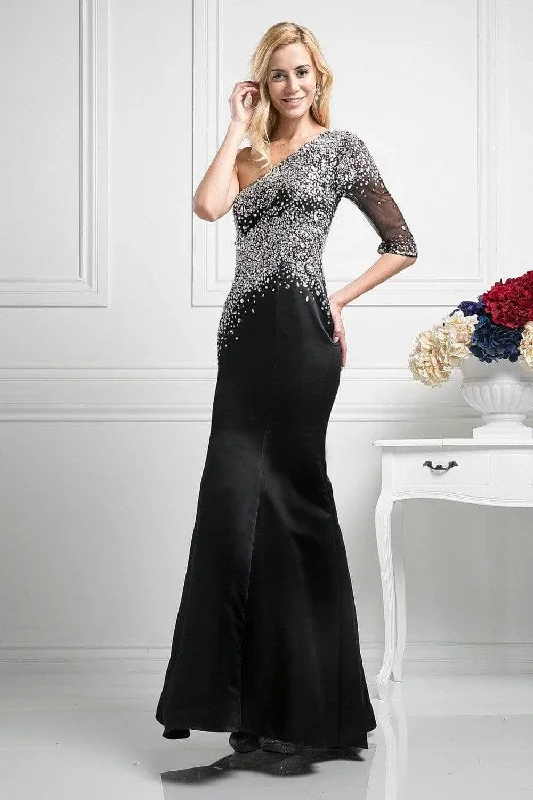 Ladivine 8789 - Embellished Asymmetric Neck Trumpet Dress Club unclassified dresses