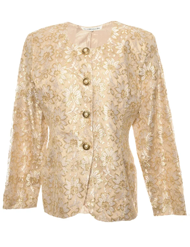 Cream Floral Lace Evening Jacket - M Formal floral dresses