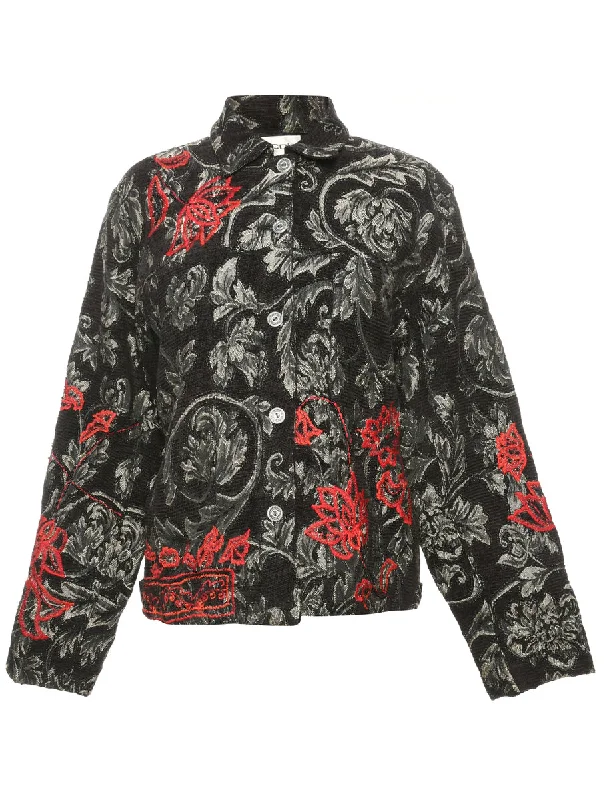 Leafy Print Metallic Tapestry Jacket - S Must-have floral dresses for this season