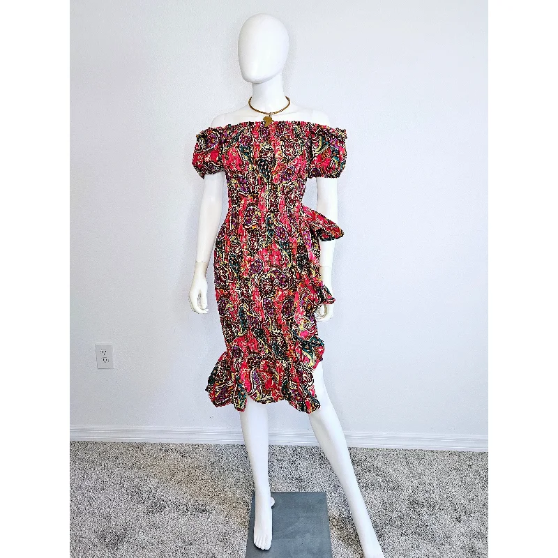 African Print Puff Sleeve Smocked Mermaid Ruffle Dress - Made In Ghana Outdoor floral dresses