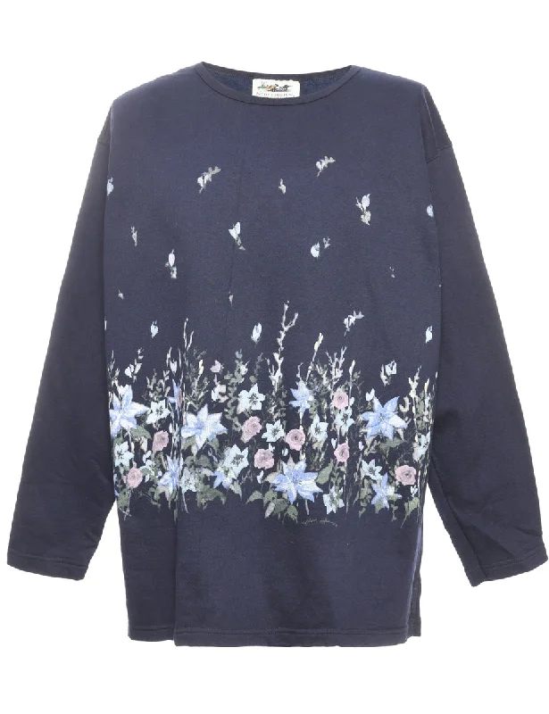 Printed Navy Floral Sweatshirt - M Summer floral dresses