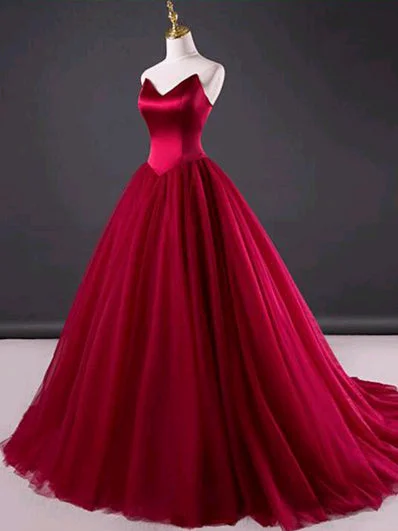 Ball Gown Prom Dresses Sweetheart Lace-up Tulle Sexy Burgundy Prom Dress JKL544 Tulle Dress Design