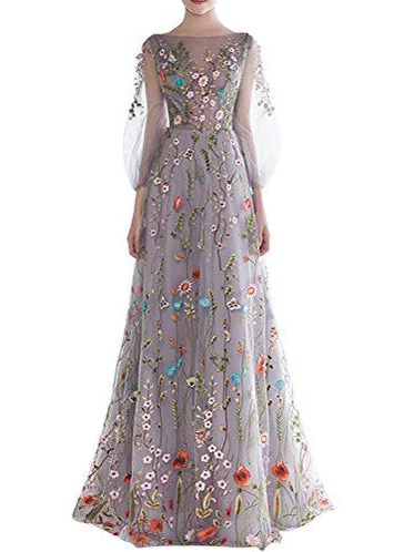 Beautiful Prom Dresses Bateau A-line Appliques Tulle Long Prom Dress/Evening Dress JKS126