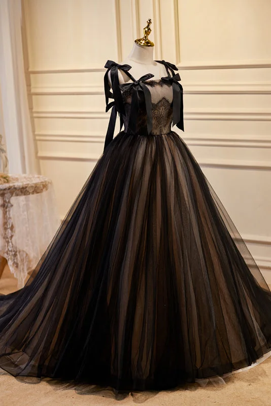 Black Sleeveless Ball Gown Tulle Long Prom Dresses Tulle Dress Trendy