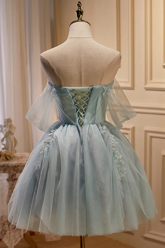 Charming Blue Off The Shoulder A Line Tulle Short Homecoming Dresses Off-shoulder Tulle Dress