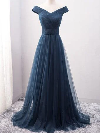 Cheap Prom Dresses Off-the-shoulder Long Tulle Prom Dress/Evening Dress JKL060 Tulle Dress Vibe