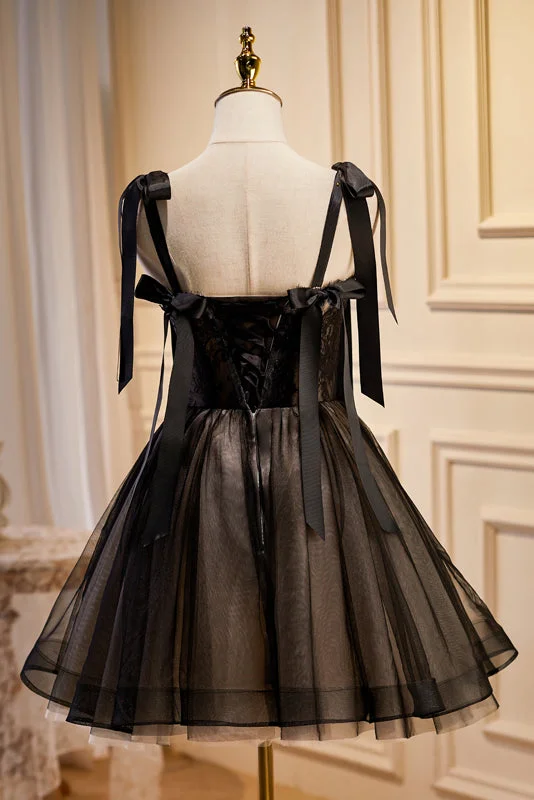 Cute Black Sleeveless A Line Tulle Short Homecoming Dresses Tulle Dress Shine