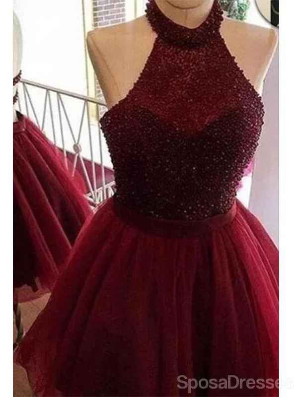 Halter Dark Red Tulle Short Cheap Homecoming Dresses Online, CM834 Tulle Dress Trend