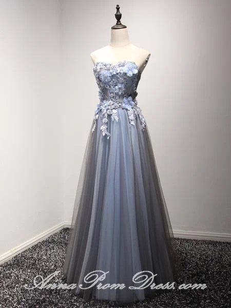 Long Prom Dresses Sweetheart A line Appliques Lace up Tulle Prom Dress JKL578 Tulle Dress Occasion