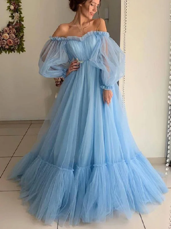 Long Sleeve Prom Dresses Aline Fairy Tulle Long Prom Dress Fashion Evening Dress JKL1631 Sweet Tulle Dress