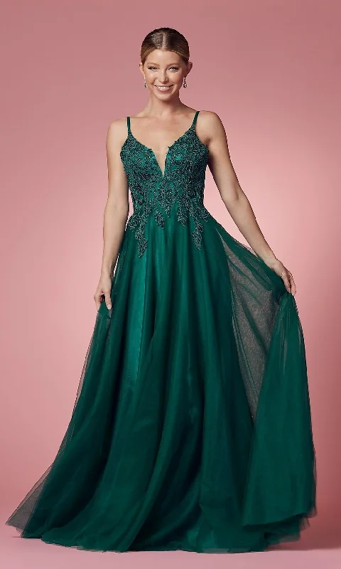 A-Line Long Tulle Prom Dress with Embroidery Pleated Tulle Dress