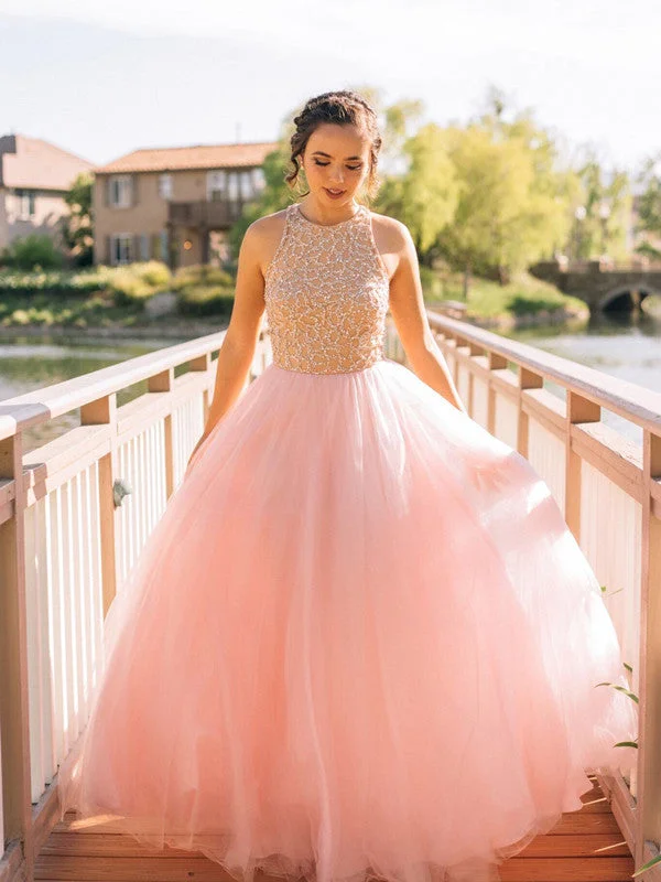 pretty prom dresses A-line Scoop Floor-length Tulle Prom Dress Evening Dress MK249 Tulle Dress Perfect