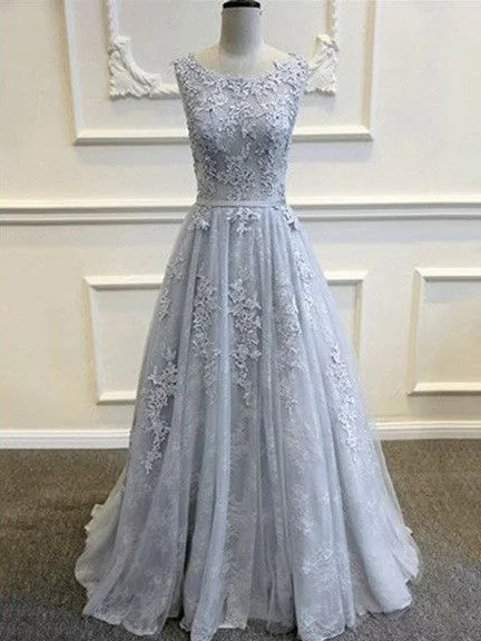 Prom Dresses Silver Lace Tulle Long Prom Dress/Evening Dress #JKL027 Casual Tulle Gown