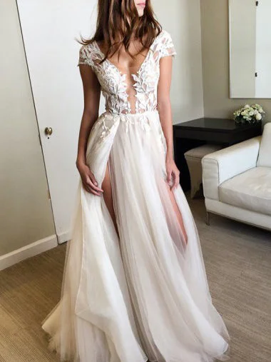 Sexy Prom Dresses Ivory Appliques Floor-length Tulle Prom Dress/Evening Dress JKL302 Casual Tulle Dress