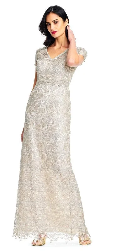 Adrianna Papell - Short Sleeve Sheer Lace Evening Dress AP1E202688SC