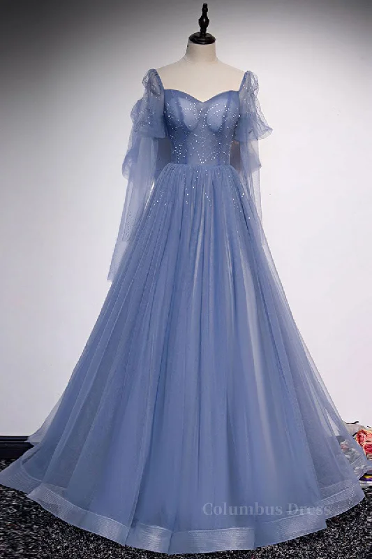 Blue sweetheart tulle sequin long Corset Prom dress blue Corset Formal dress outfit