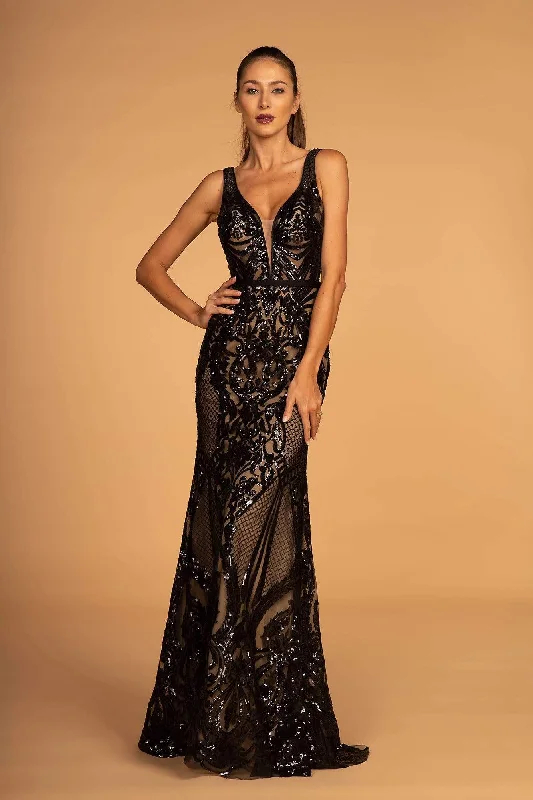 Elizabeth K GL2551 - V-Neck Sequin Evening Gown