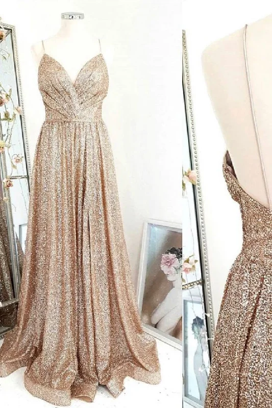 Gold sequin long Corset Prom dress gold evening dress outfit