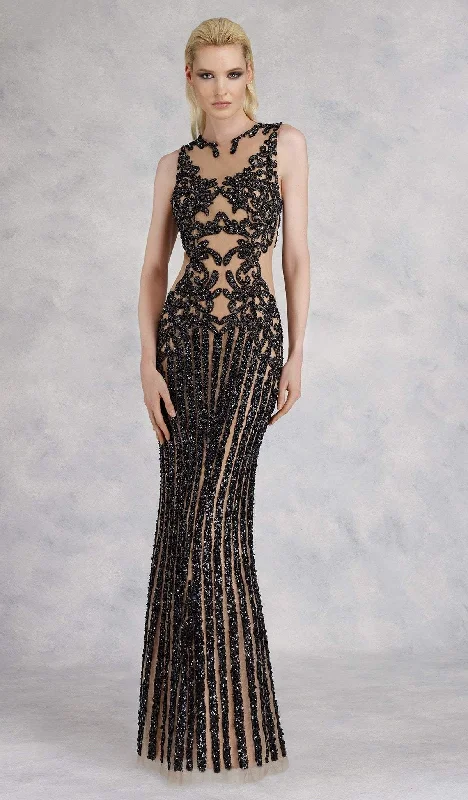 Janique - 17007SC Sleeveless Sequined Sheath Gown In Black