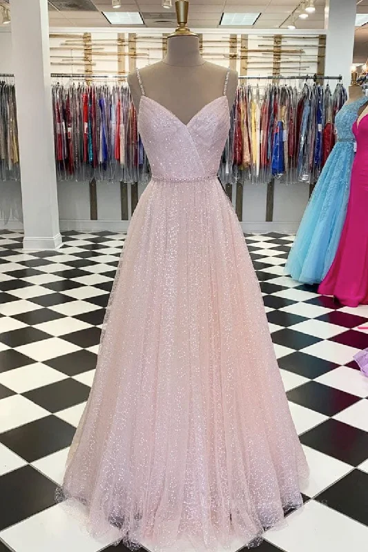 Pink v neck tulle sequin long Corset Prom dress pink tulle Corset Formal dress outfit