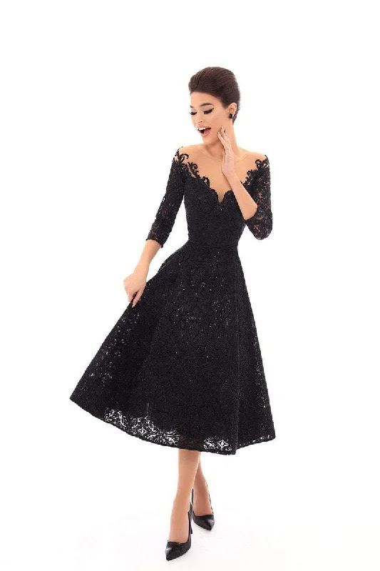 Tarik Ediz - Illusion Neckline Allover Lace Dress 93684