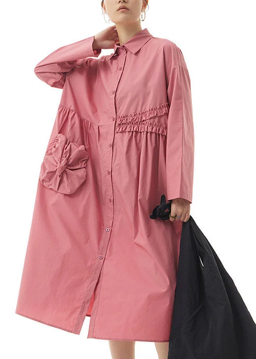 Boho Pink Ruffled Patchwork Cotton Shirts Dresses Spring LY1171 Flared Shirt Dress