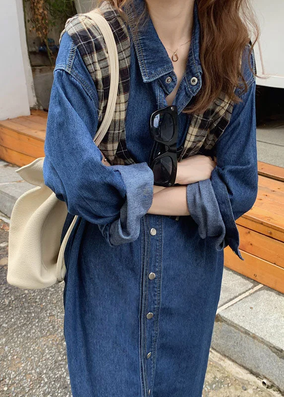 Unique Blue Peter Pan Collar Patchwork Denim Shirts Dresses Spring LY1334 Long Sleeve Shirt