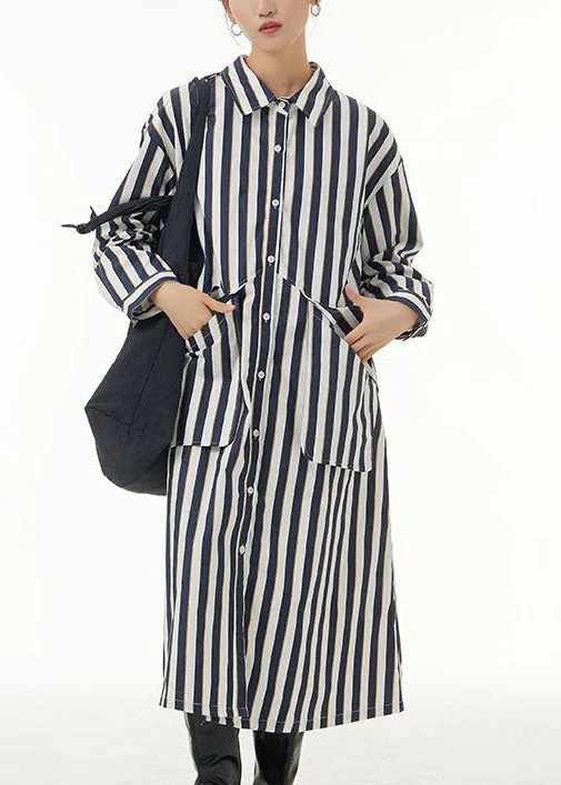 Unique White Peter Pan Collar Striped Pockets Patchwork Cotton Shirts Dress Spring LY1162 Modern Shirt Dress