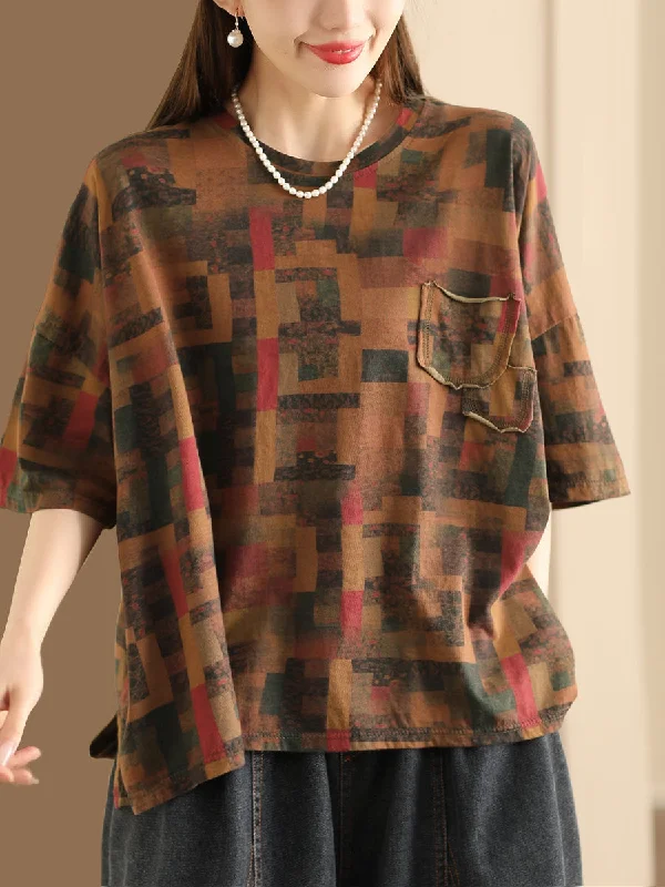 Women Casual Summer Print Loose Cotton Shirt XX1008 Linen Shirt Dress