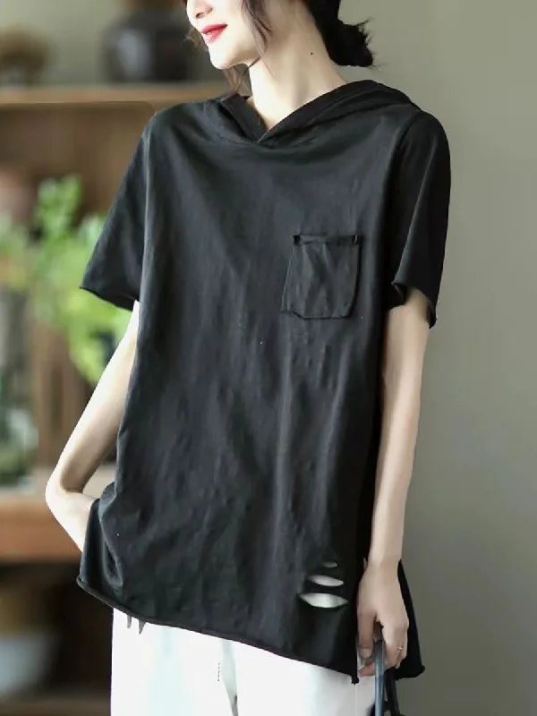 Women Summer Solid Hooded Casual Cotton Shirts SC1004 Sexy Shirt Dress