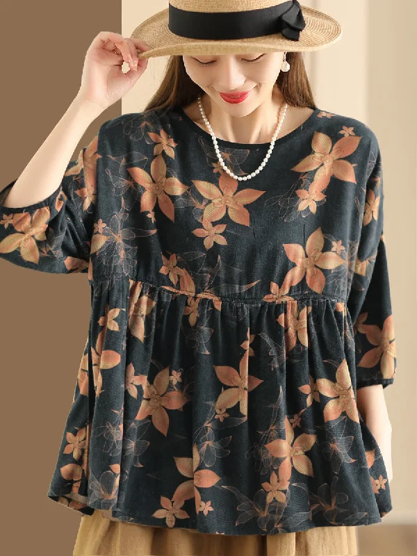 Women Summer Vintage Flower Spliced Loose Shirt XX1047 Fashion Shirt Dress