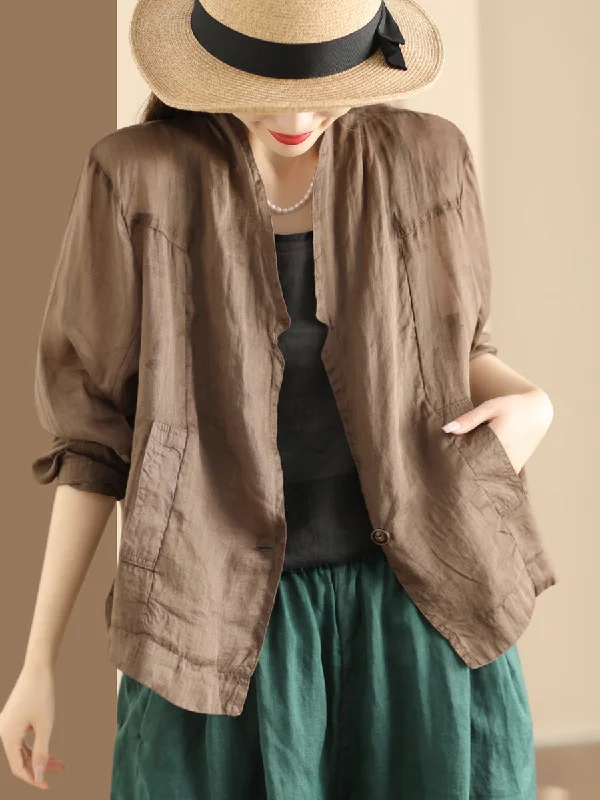 Women Vintage Solid Summer Ramie Thin Cardigan Shirt Coat SC1056 Shirt Dress Glam