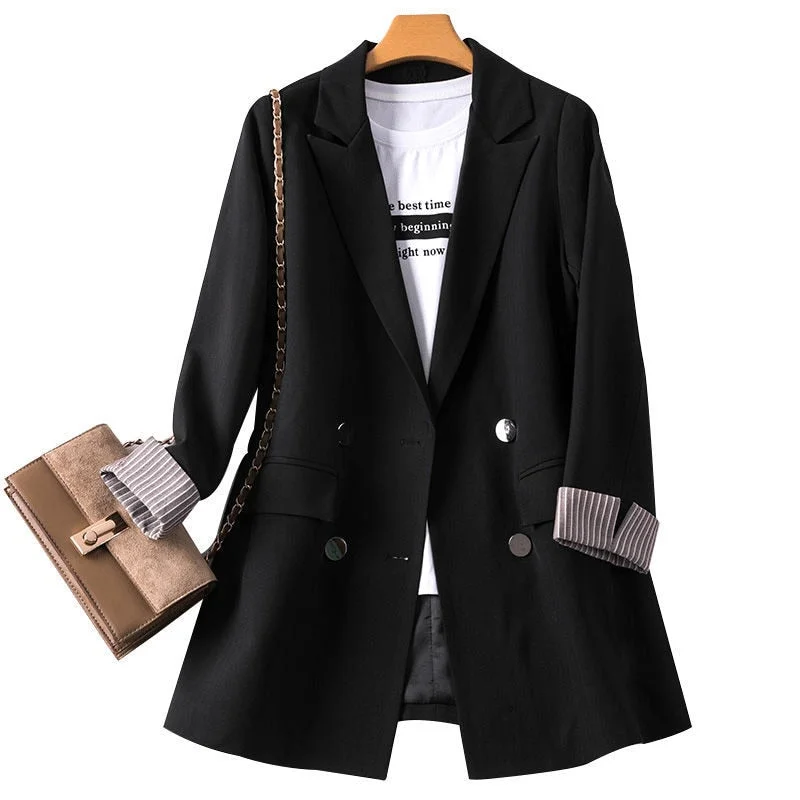 2023 Korean Style Loose Fit Blazers Jackets Casual Spring Black Clothing Office Ladies Double Breasted Suits Tops Women's versatile jackets