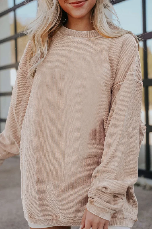 Apricot Ribbed Corded Oversized Sweatshirt Shirt Dress Outfit