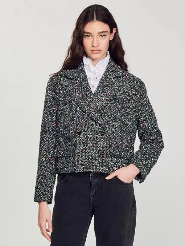 Autumn Winter SANDR* Blazer Women Elegant Temperament Tweed Jacket Female Short Suit Solid Ladies Casual Coats Tops Women's packable jackets