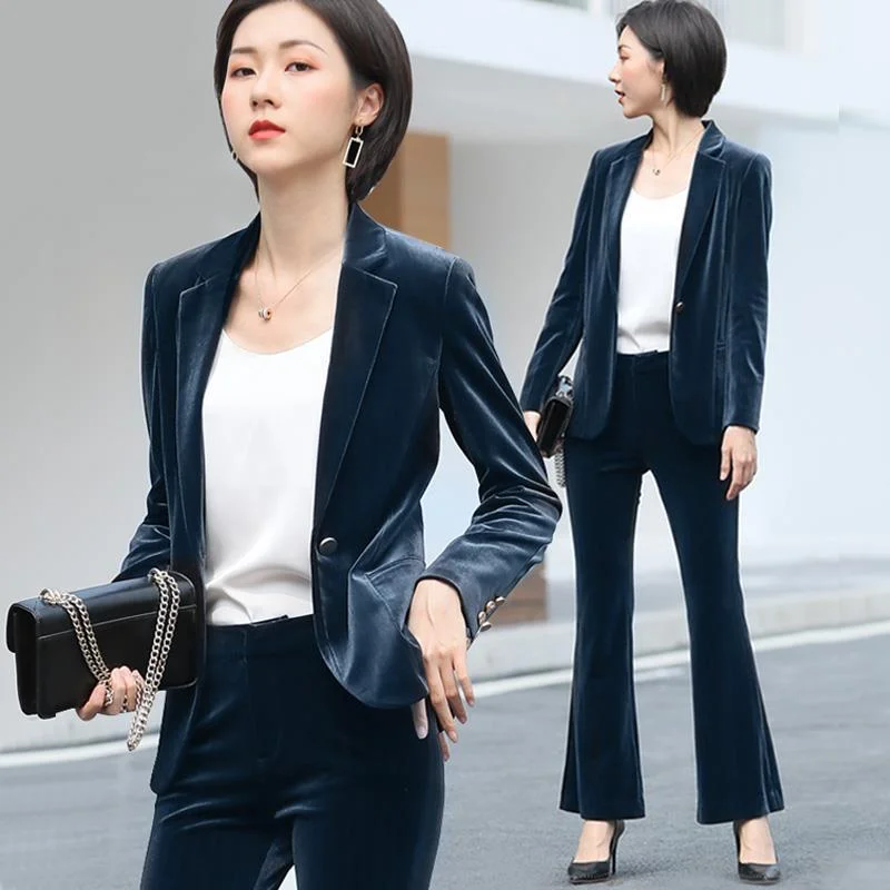 Casual Velvet Suit Jacket Women 2023 Spring Autumn Female Korean Elegant Temperament Slim Outwear Plus Size Lady Blazer Coats