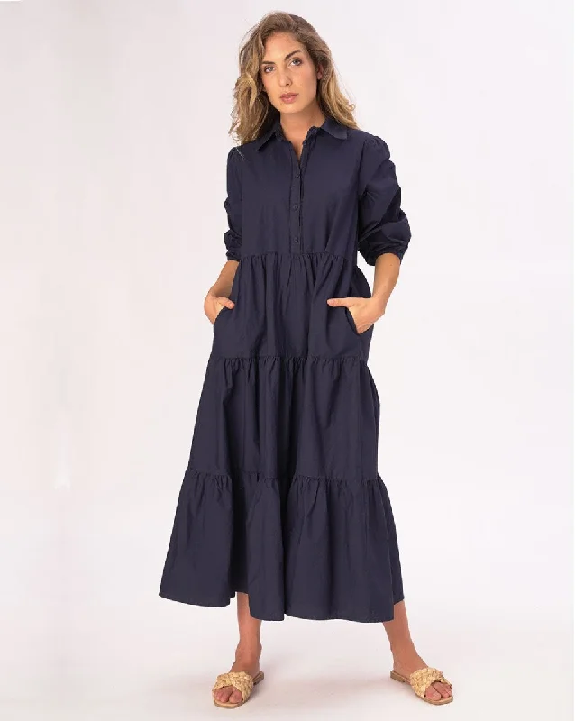 Cotton Tiered Waist Button Up Shirtdress Shirt Dress Casual