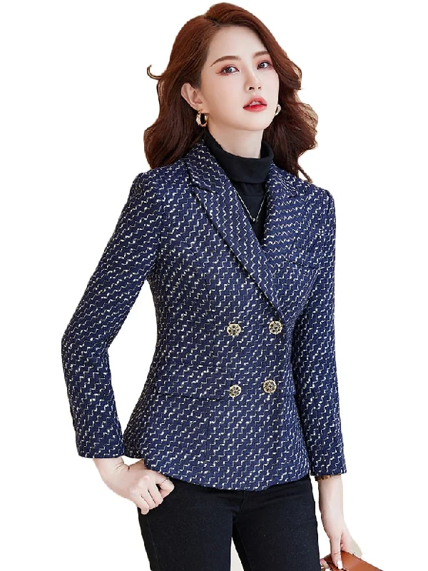 Female Black Blue Stripe Casual Slim Blazer Coat Women Ladies Autumn Winter Long Sleeve Double Breasted Jacket Women's work jackets