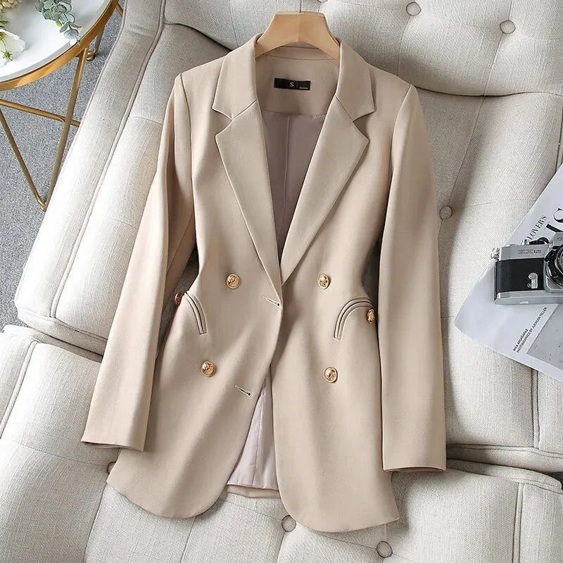 Female Casual Apricot Blazer Spring Autumn Long Suit Jacket Double Breasted Office Women's Clothing 4XL Women's Canada Goose jackets