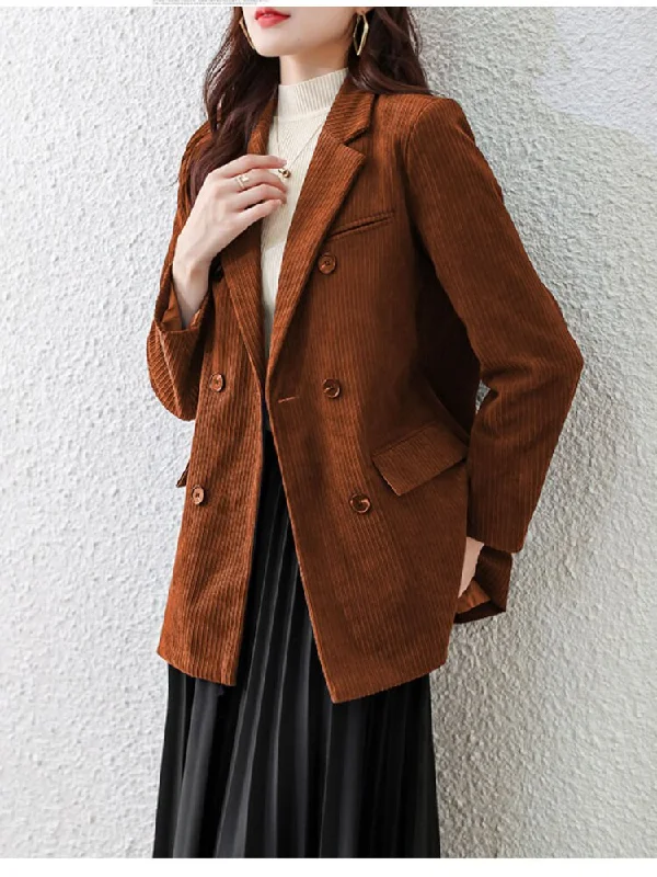 JMPRS England Style Corduroy Suit Jacket Women Fall 2023 Double Breasted Blazer Mujer Casual All-match Slim Fit Coat Outwear Women's casual jackets